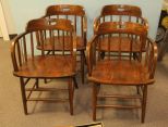 Set of Four Antique Oak Barrel Spindle Back Chairs 