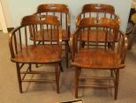 Set of Four Antique Oak Barrel Spindle Back Chairs
