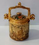 Royal Satsuma Hand Painted Porcelain Handled Jar 