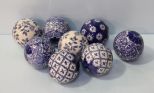 Eight Porcelain Blue and White Balls 