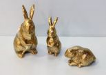 Three Brass Rabbit Figurines 