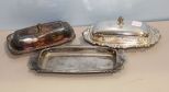 Two Silverplate Butter Covers & Tray