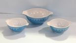 Three Blue Snowflake Corning Ware Mixing Bowls