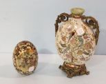 Porcelain Painted Vase & Painted Porcelain Egg