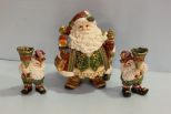 Fitz and Floyd Porcelain Santa & Two Candlesticks