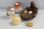 Covered Jars, Monkey Dish & Turtle Box
