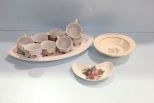 Large Porcelain Platter, Cups, Bowl & Dish