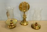 3 Brass Glass Shade Candle Holders