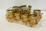 Ornate Gold Painted Ice Bucket and Water Glass Set