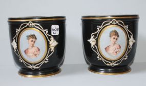 Pair of Hand Painted Cache Pots