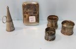 Silverplate Lighter, Snuffer, Napkin Rings