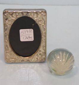 Small Silverplate Picture Frame & Small Paperweight 