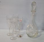 Paper Label Mexican Glass Decanter & Four Glasses