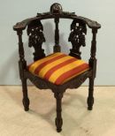 Black Lacquer Carved Corner Chair 