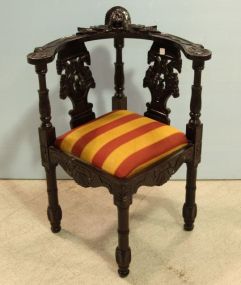 Black Lacquer Carved Corner Chair 