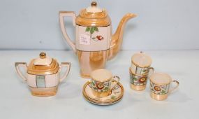 Lusterware Teapot, Sugar & Four Cups/Saucers