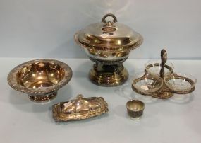 Silverplate Condiment Set, Covered Casserole, Butter Dish & Bowl