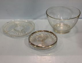 Two Divided Glass Trays & Glass Bowl