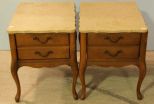 Pair of Maple Marble Top End Tables 