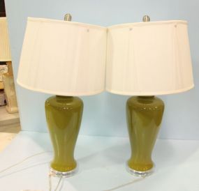 Pair of Green Table Lamps 