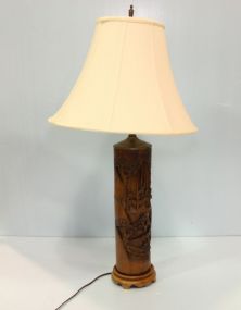 Heavy Carved Teak Wood Oriental Lamp