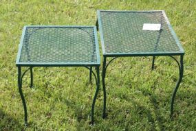 Two Green Wrought Iron Side Tables 