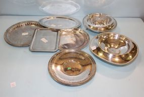 Silverplate Bowl with Reticulated Lid & Group of Trays 