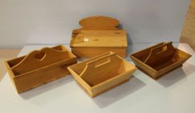 Three Divided Wood Boxes & Hanging Recipe Box