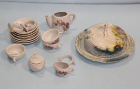 Antique Butter Dish & Miniature Tea Set