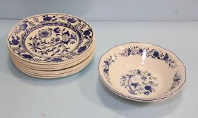 Nine Blue Onion Plates & Five Bowls