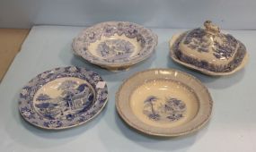 Old Ironstone Covered Dish & Three Bowls 