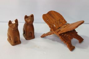 Pair of Wood Cats & Book Stand