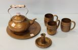 Copper Plate, Teapot & Three Mugs 