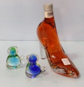 Two Small Glass Cats & Glass Shoe