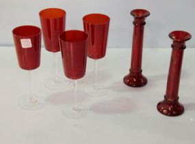 Four Red Glasses & Two Candlesticks 