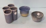 Four Pottery Cups & Two Small Bowls 