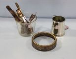 Pewter Cup, Various Flatware & Glass Dish