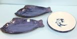 Two Pottery Fish & Ten Enamel Plates