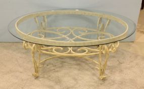 White Iron Base Coffee Table with Glass Top