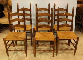 Six Oak Ladderback Rush Seat Chairs 