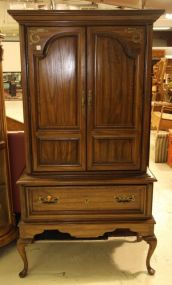 Two Piece Oak Queen Anne Entertainment Cabinet