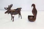 Small Iron Moose & Carved Wood Bird Bowl 