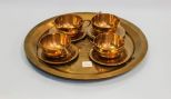 Great Fortune Navigation Co Brass Tray & Four Cups/Saucers