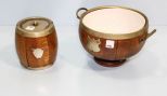 English Oak Biscuit Jar & Stoke on Trent Bowl