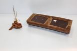 Wood Candle Holder & Carved Wood Rock with Brass Cattails