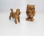 Brass Poodle & Ceramic Owl