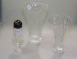 Two Pressed Glass Vases & Sugar Shaker
