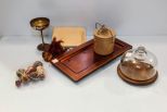 Butter Dish & Two Plastic Copper Color Trays