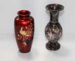 Marble Urn & Red Lacquer Vase