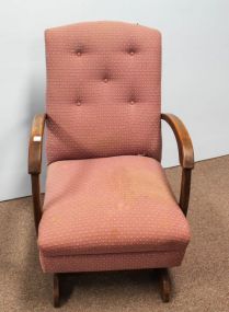 Walnut Rocking Chair with Pink Upholstery 
